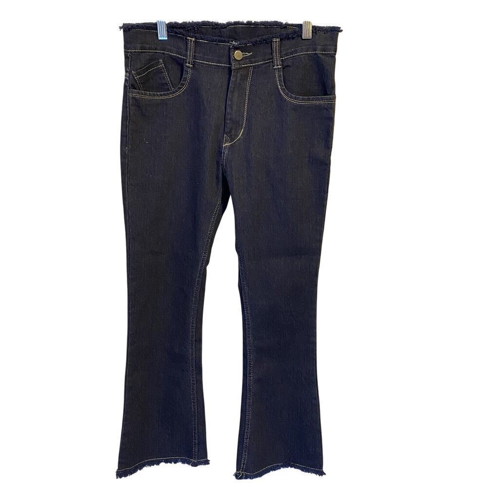 Y2K Neel Jeans Womens Waist 30 L 37 Low Rise Flare Leg Denim Fray Hem Navy Blue